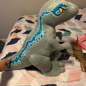 Gray Dinosaur Plush with Blue Accents